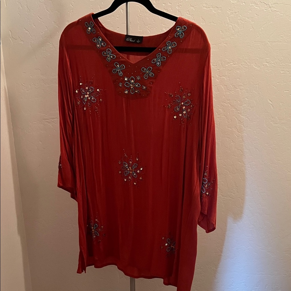 Chic Orange Embellished Tunic